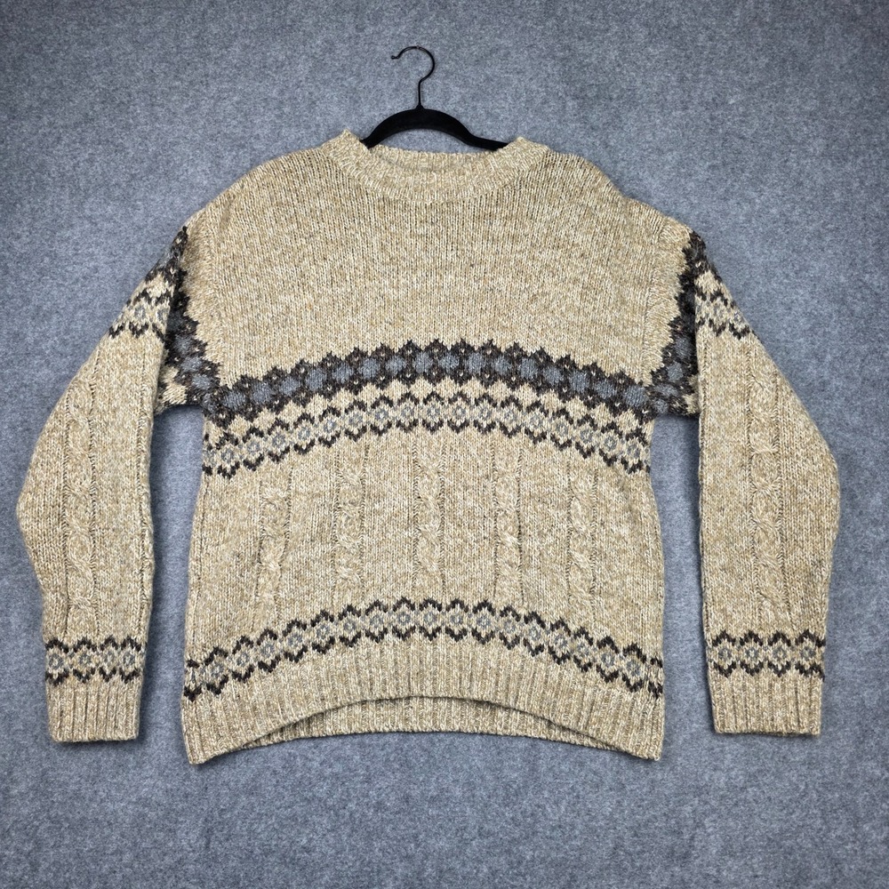 St John's Bay Mens Crew Neck  Knit‎ Sweater Large Beige Wool Blend Pull Over